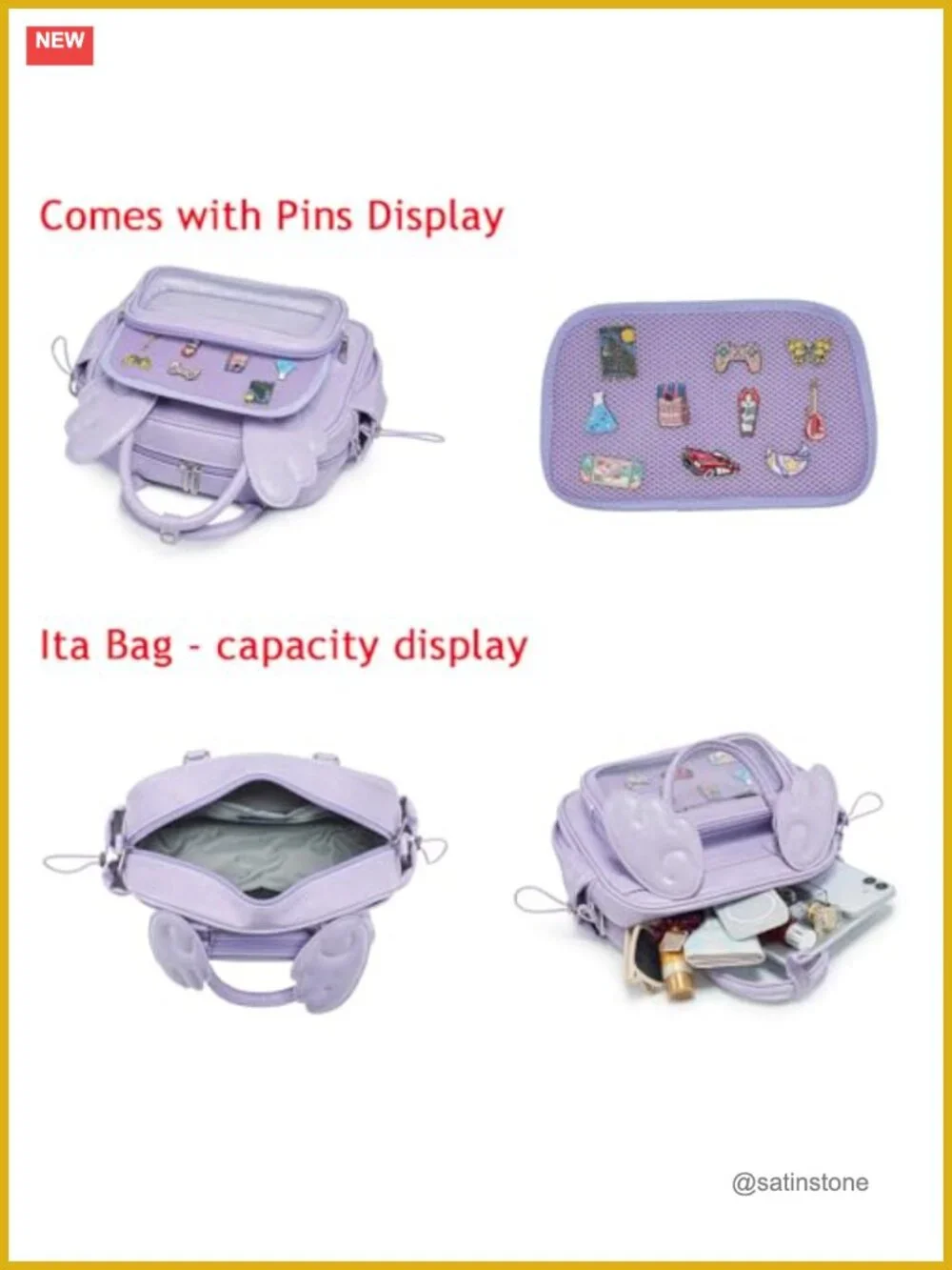 Y2K Angel Wing Ita Bag - 3-in-1 Convertible Crossbody Backpack for Pins Display